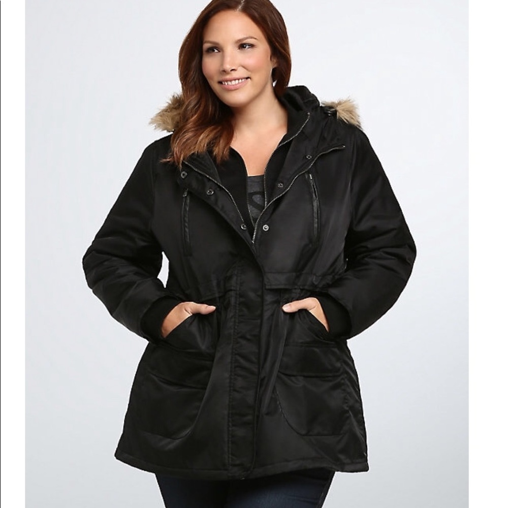 Faux fur trim anorak jacket